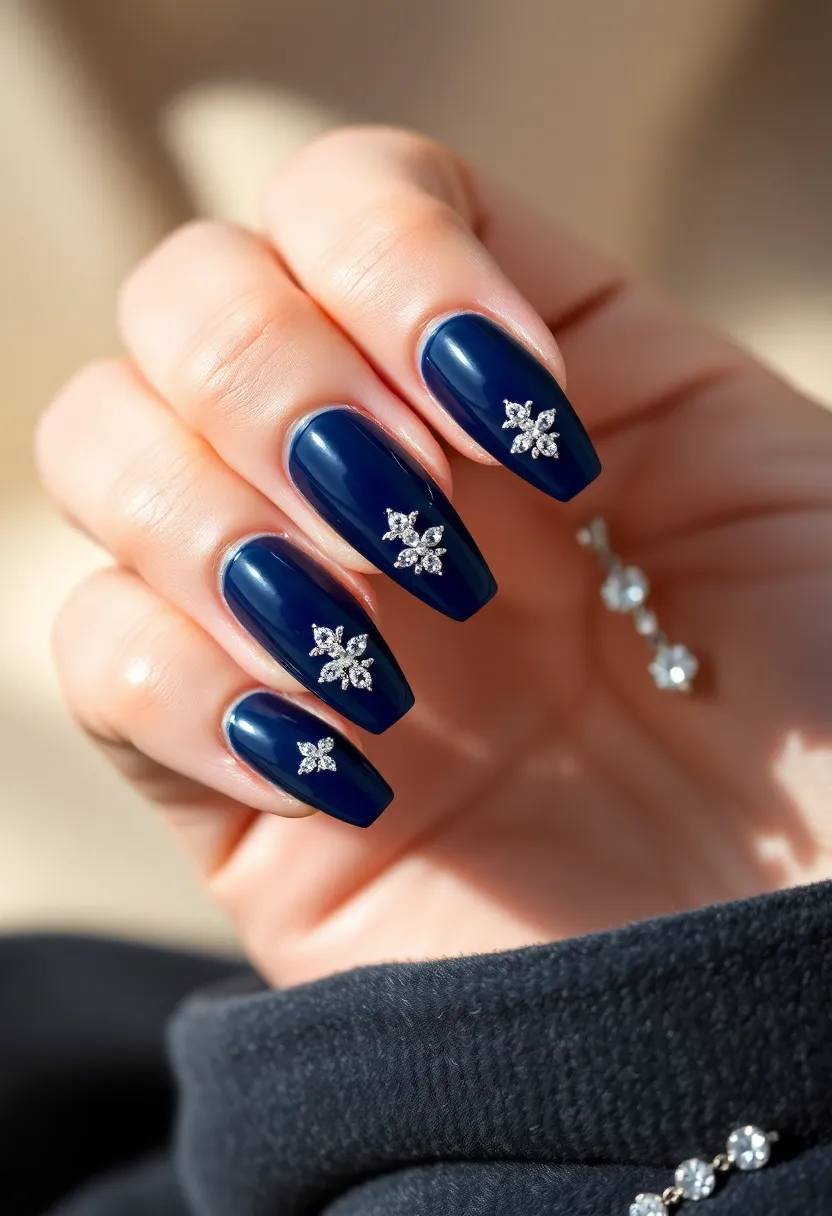 22 Sophisticated Navy Blue Nail Ideas for Deep Elegance - 13. Navy Blue with Rhinestones