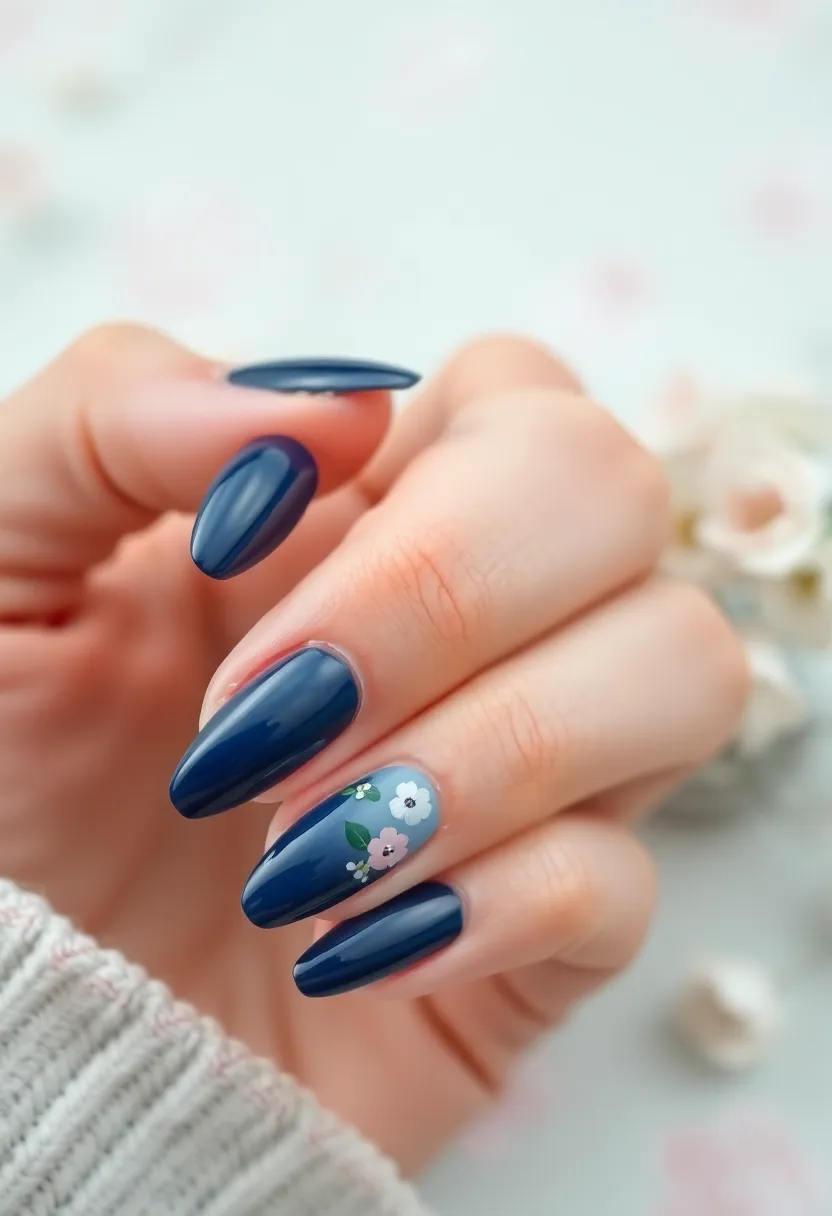 22 Sophisticated Navy Blue Nail Ideas for Deep Elegance - 15. Navy Blue with Soft Pastel Accents