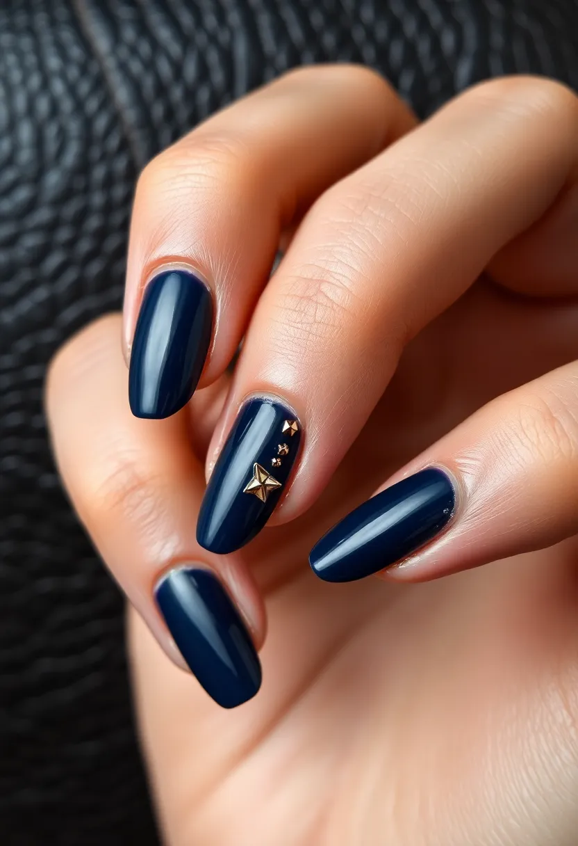 22 Sophisticated Navy Blue Nail Ideas for Deep Elegance - 18. Navy Blue with Studded Texture