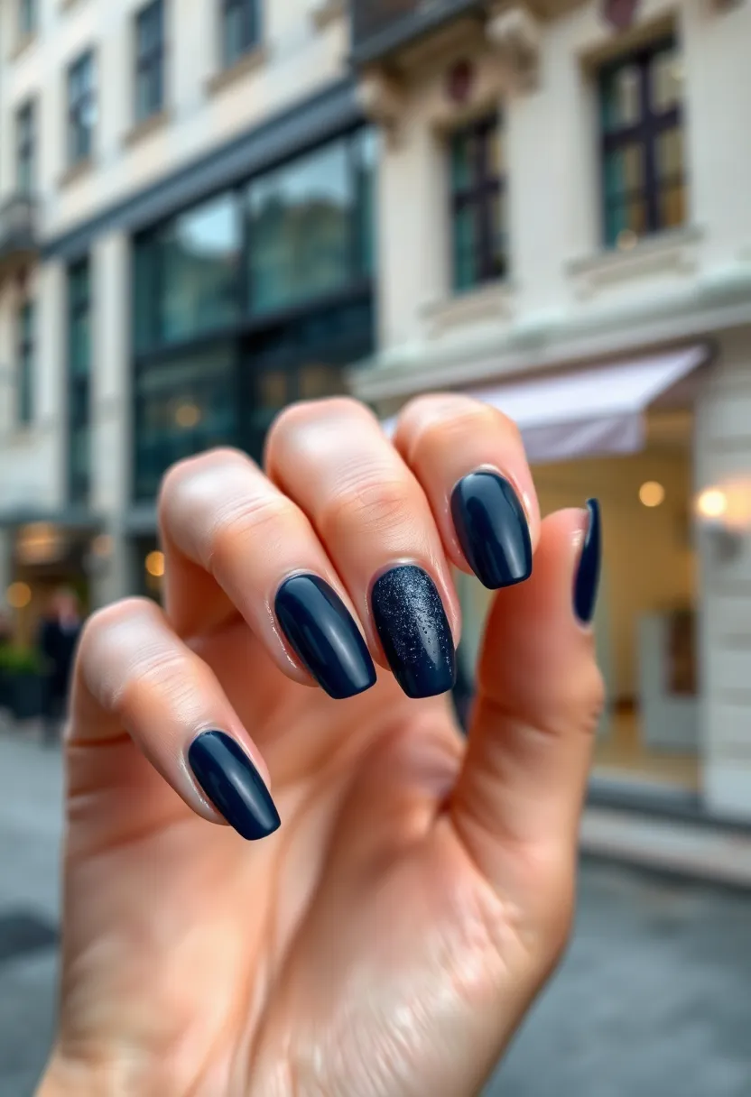 22 Sophisticated Navy Blue Nail Ideas for Deep Elegance - 20. Navy Blue with Textured Matte and Gloss