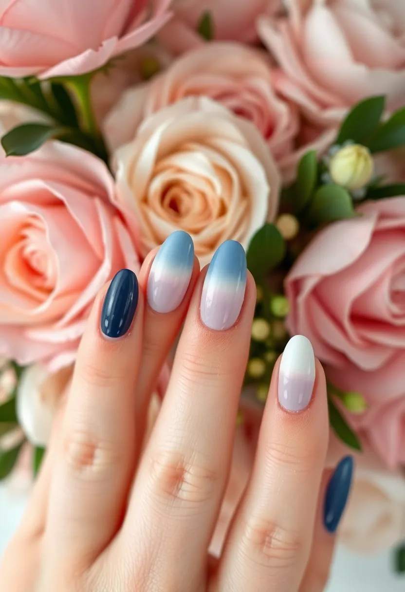 22 Sophisticated Navy Blue Nail Ideas for Deep Elegance - 21. Navy Blue with Ombre Fade to White