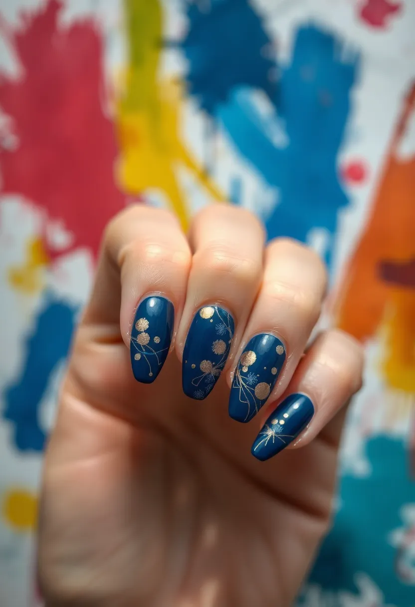 22 Sophisticated Navy Blue Nail Ideas for Deep Elegance - 7. Abstract Art with Navy Blue