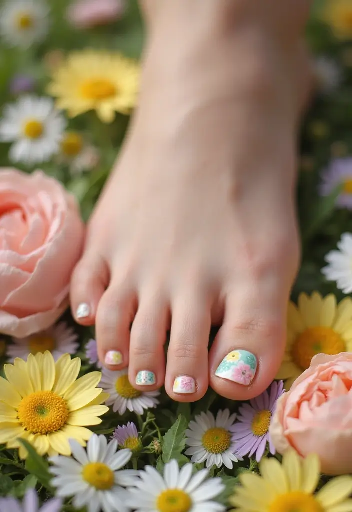24 Playful Toe Nail Ideas for Ultimate Sandal-Ready Style - 4. Cute Floral Accents