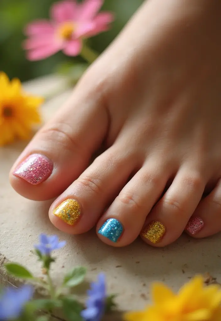 24 Playful Toe Nail Ideas for Ultimate Sandal-Ready Style - 8. Sparkly Glitter Tips
