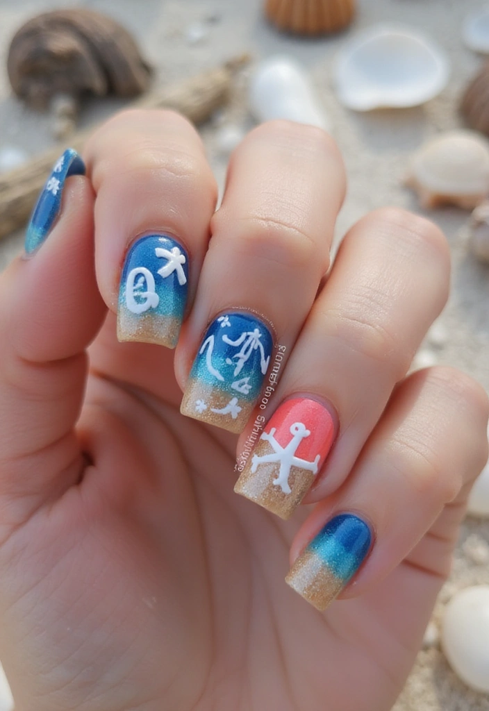 25 Acrylic Nails with Initials for Custom - 12. Nautical Initials