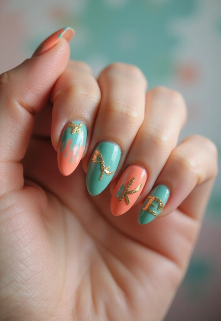 25 Acrylic Nails with Initials for Custom - 16. Artistic Brushstrokes with Initials