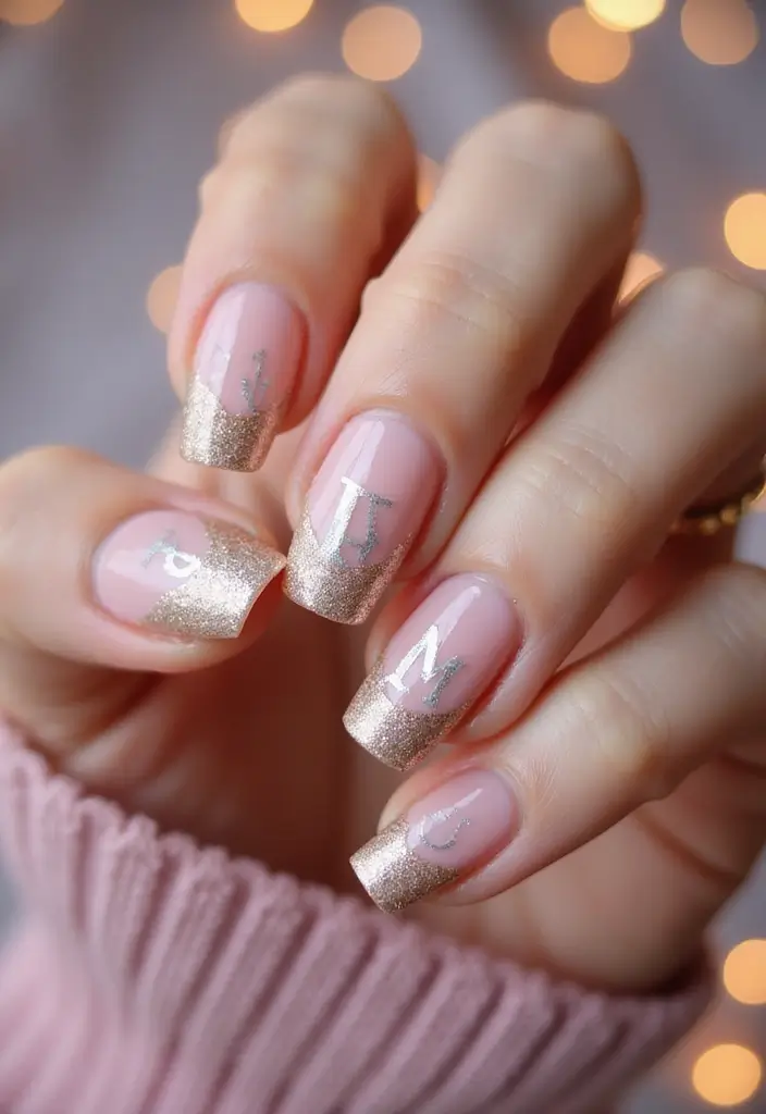 25 Acrylic Nails with Initials for Custom - 19. Ombre Glitter Initials