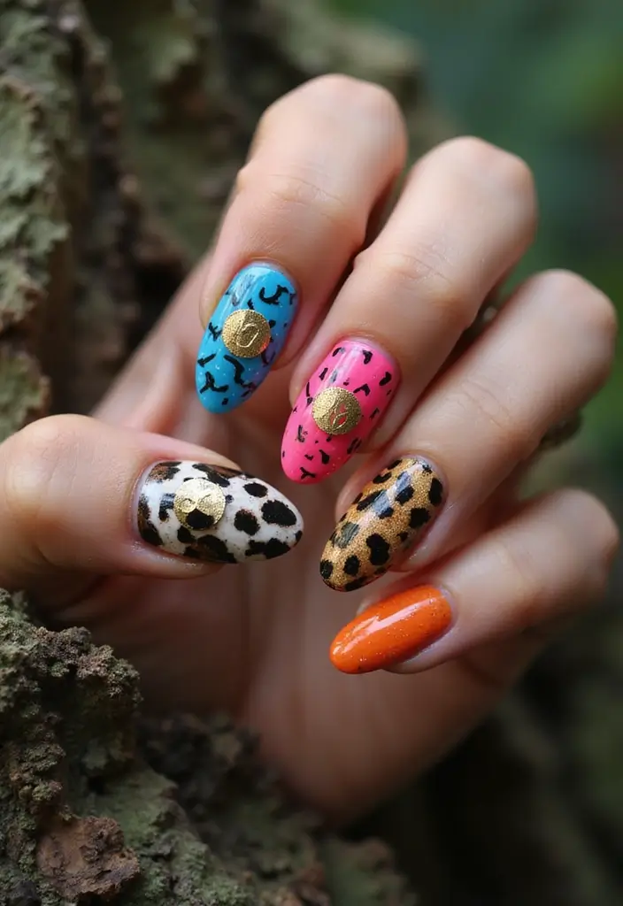 25 Acrylic Nails with Initials for Custom - 20. Animal Print Initials