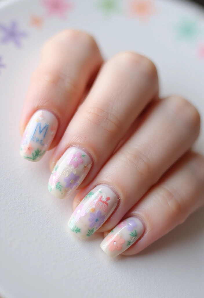 25 Acrylic Nails with Initials for Custom - 4. Floral Initials