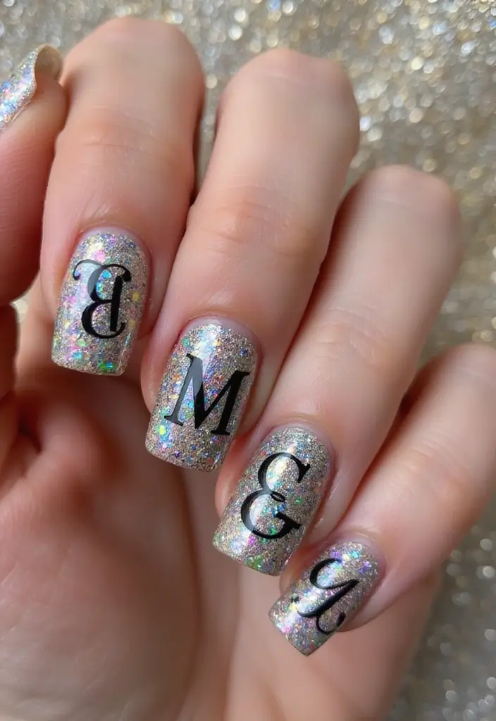 25 Acrylic Nails with Initials for Custom - 7. Glitter Initials