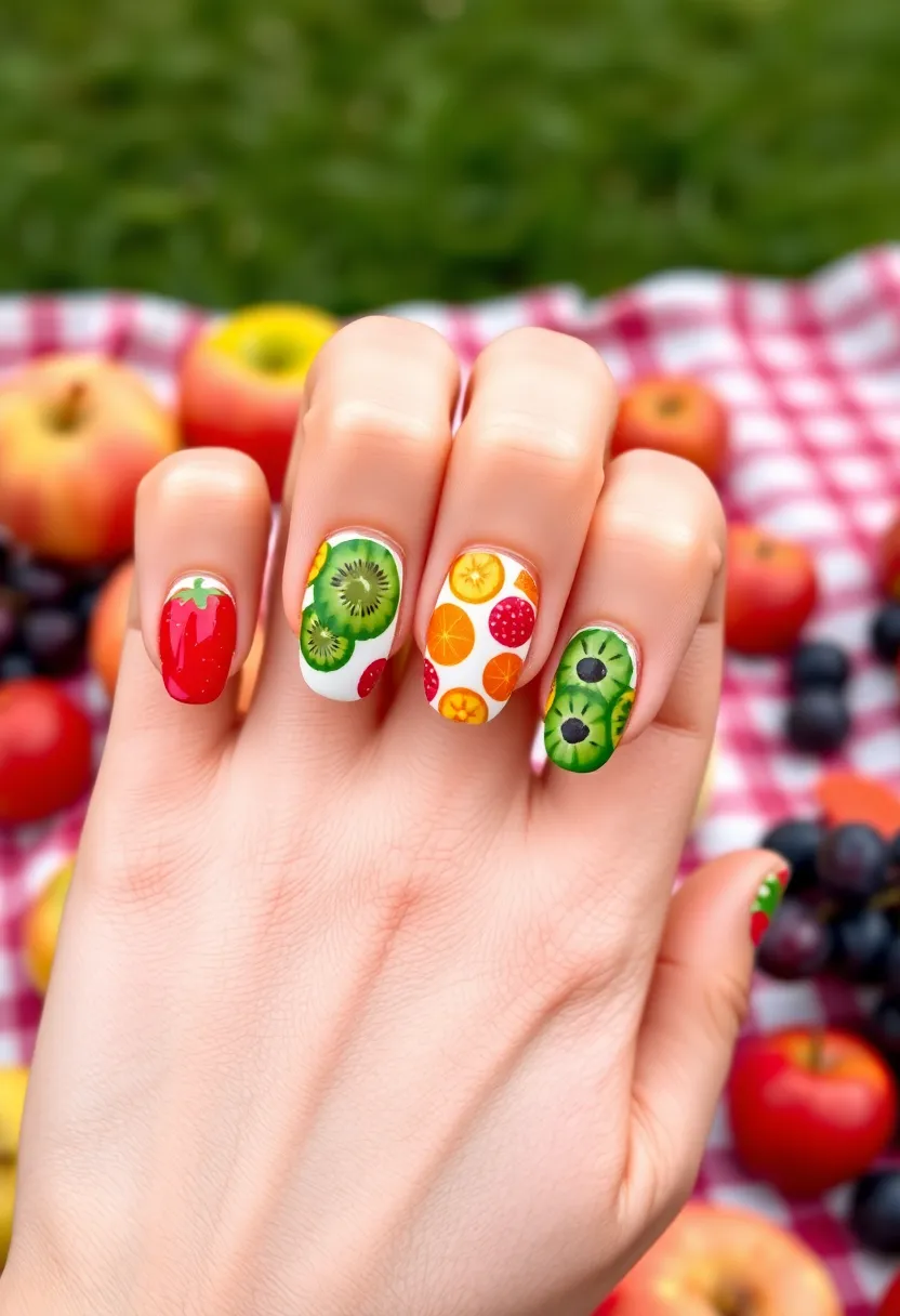 25 Complete Nail Set Ideas for Coordinated Captivating Looks - 13. Cute Fruit Salad