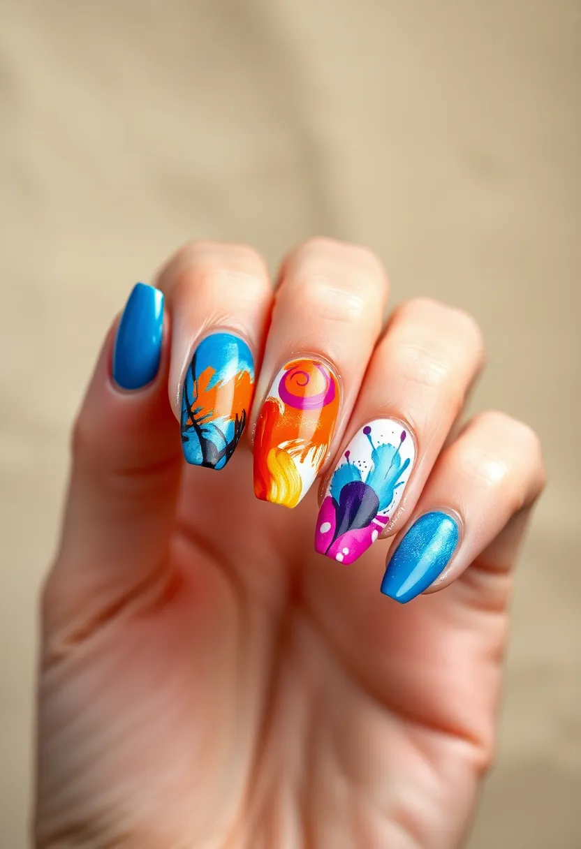 25 Complete Nail Set Ideas for Coordinated Captivating Looks - 16. Artistic Brush Strokes
