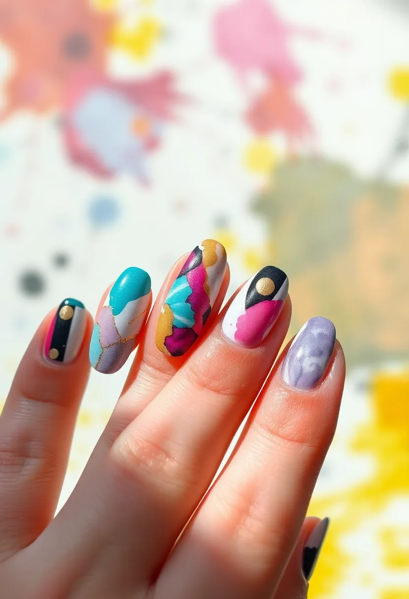 25 Complete Nail Set Ideas for Coordinated Captivating Looks - 19. Artsy Abstracts