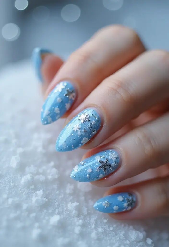 25 Complete Nail Set Ideas for Coordinated Captivating Looks - 2. Winter Wonderland Sparkle