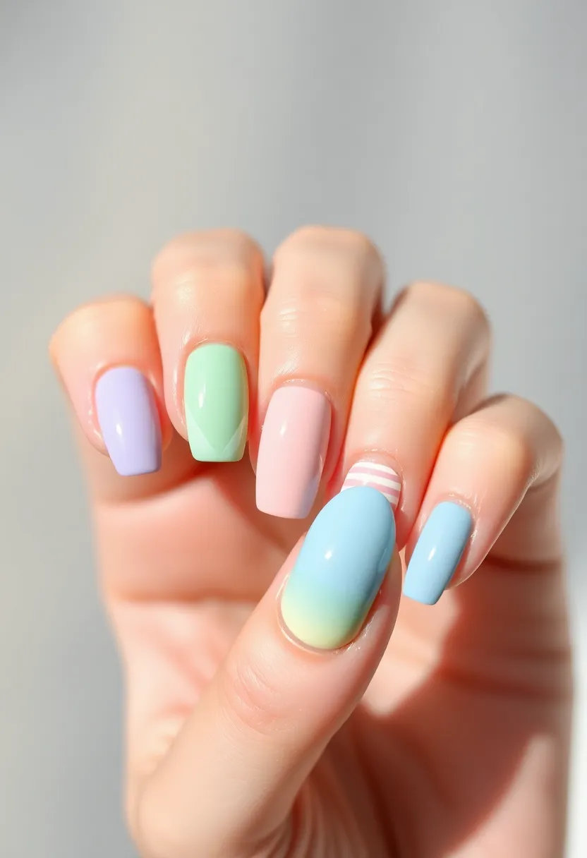 25 Complete Nail Set Ideas for Coordinated Captivating Looks - 22. Soft Color Blocking