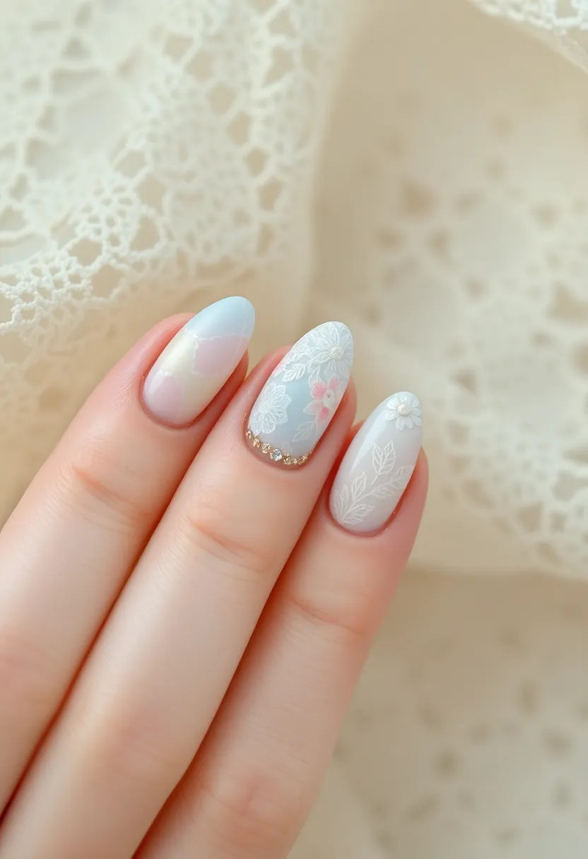 25 Complete Nail Set Ideas for Coordinated Captivating Looks - 23. Vintage Lace Patterns
