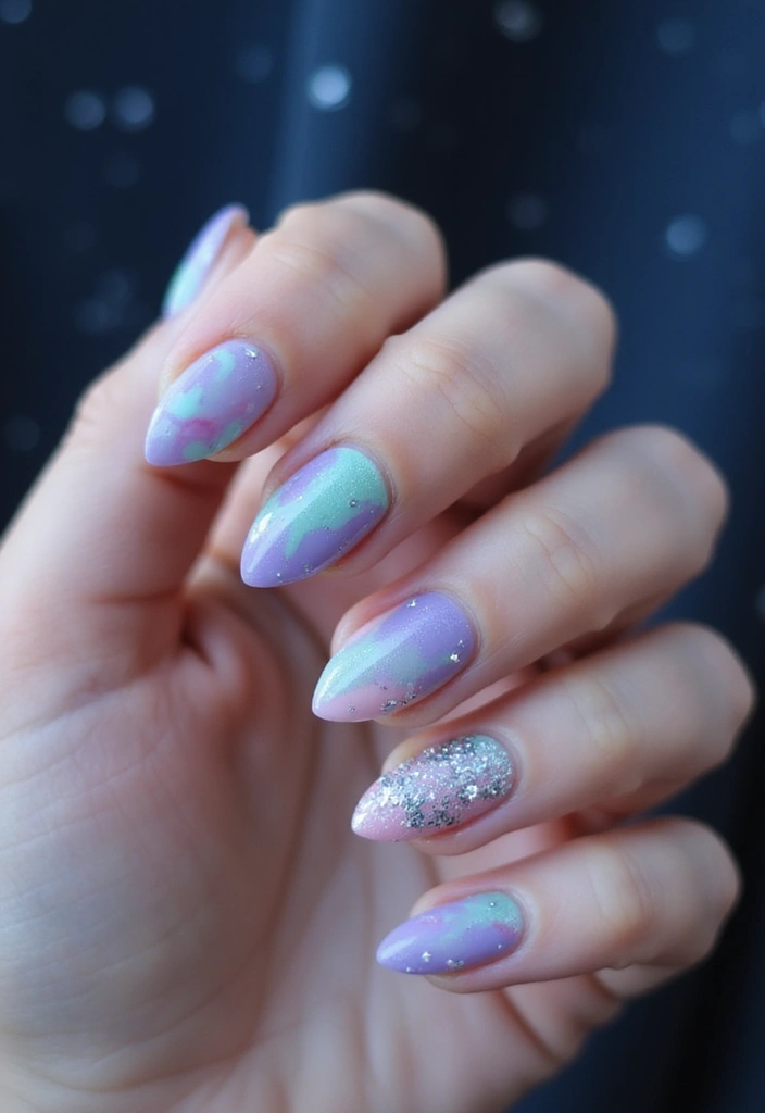 25 Complete Nail Set Ideas for Coordinated Captivating Looks - 7. Pastel Galaxy Dreams