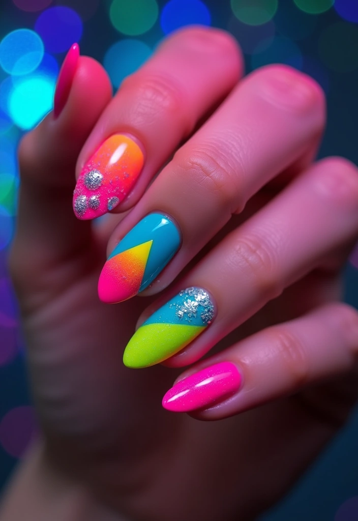 25 Complete Nail Set Ideas for Coordinated Captivating Looks - 9. Festival Fun with Neon Colors