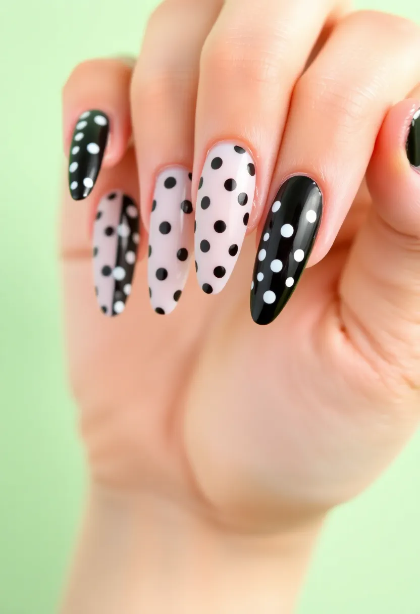 25 Elegant Long Acrylic Nail Ideas for Glam - 11. Timeless Polka Dots