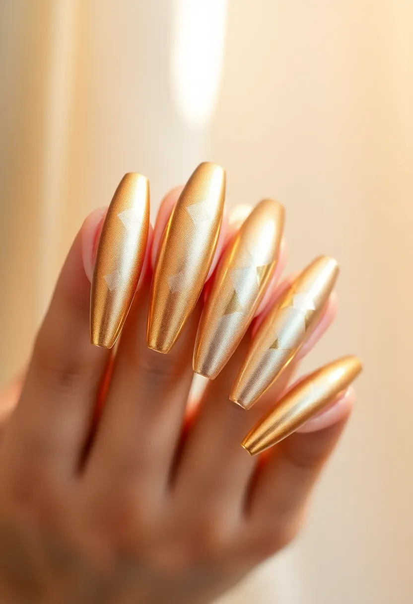 25 Elegant Long Acrylic Nail Ideas for Glam - 13. Sophisticated Metallics