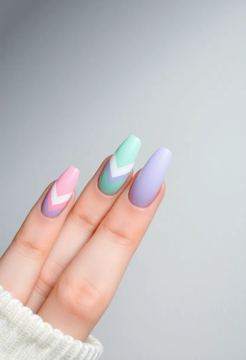 25 Elegant Long Acrylic Nail Ideas for Glam - 15. Elegant Chevron Patterns