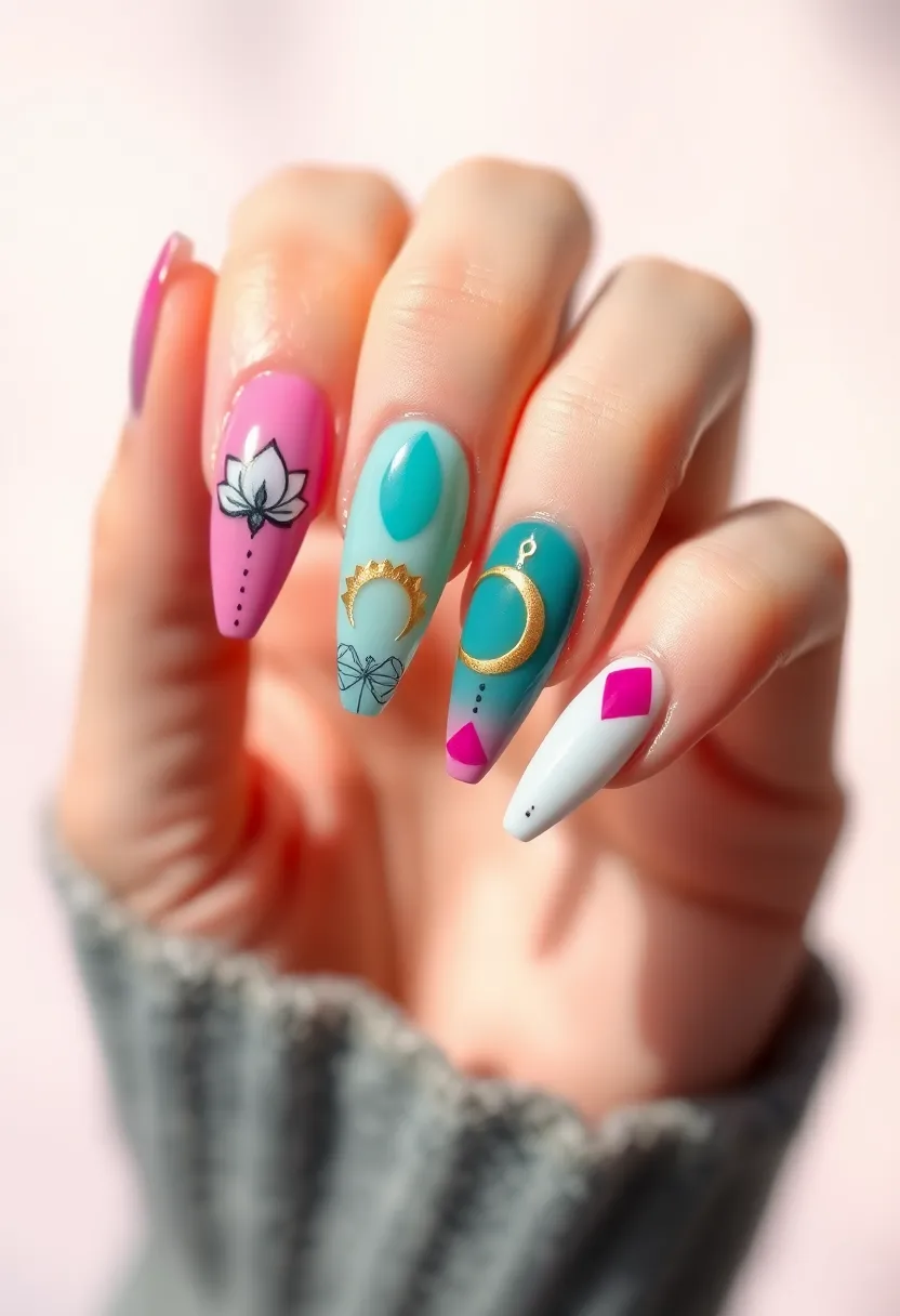 25 Elegant Long Acrylic Nail Ideas for Glam - 17. Symbolic and Iconic Nail Art