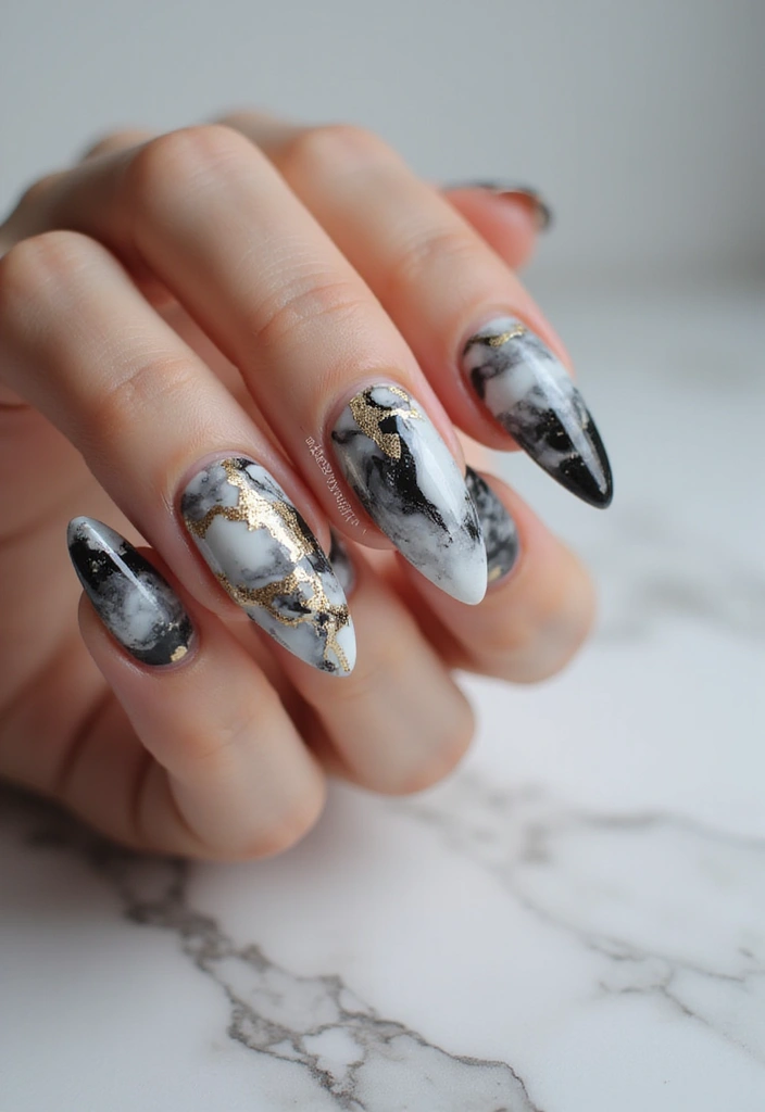 25 Elegant Long Acrylic Nail Ideas for Glam - 2. Meticulous Marble Patterns