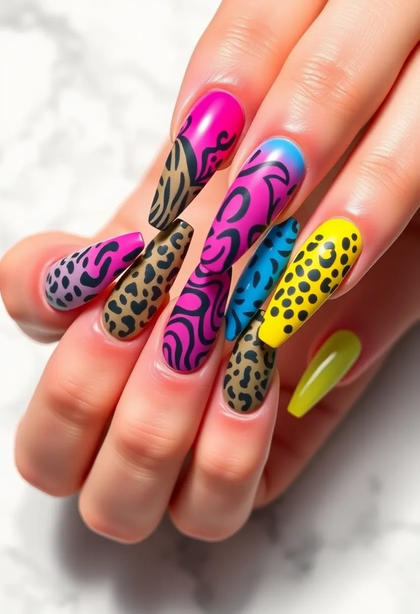 25 Elegant Long Acrylic Nail Ideas for Glam - 20. Cute Animal Prints