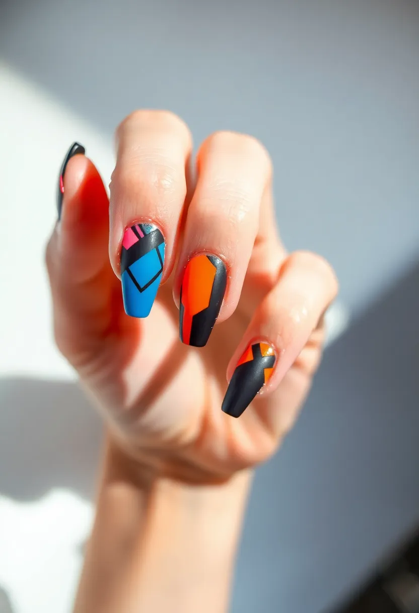 25 Elegant Long Acrylic Nail Ideas for Glam - 21. Intricate Geometric Designs