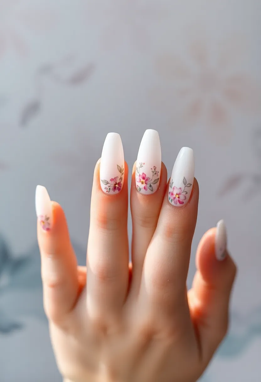 25 Elegant Long Acrylic Nail Ideas for Glam - 23. Floral Watercolor Effects