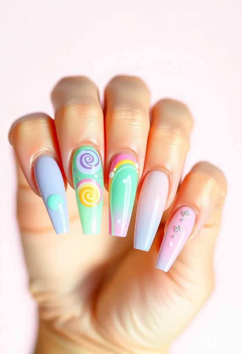 25 Elegant Long Acrylic Nail Ideas for Glam - 24. Whimsical Rainbow Nails