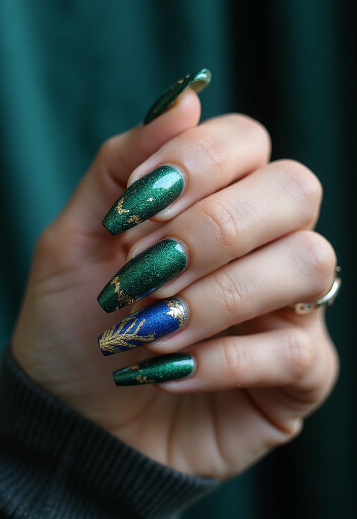 25 Elegant Long Acrylic Nail Ideas for Glam - 7. Rich Jewel Tones