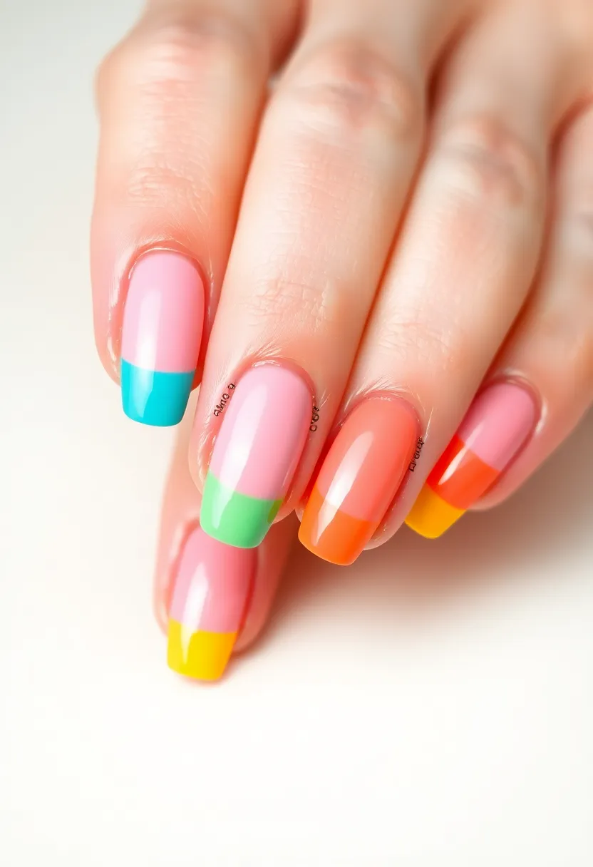 25 French Acrylic Nail Ideas for Timeless Elegance - 20. Colorful French Tips