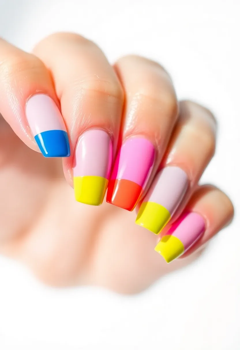 25 French Acrylic Nail Ideas for Timeless Elegance - 9. Color Block French Nails