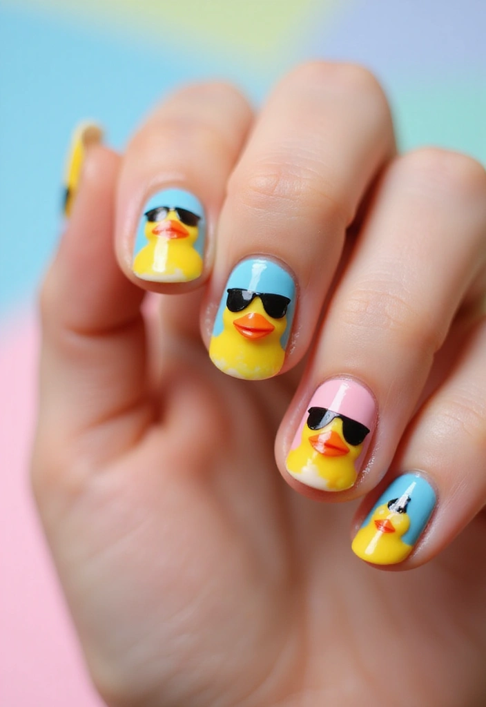 25 Fun Short Duck Acrylic Nail Ideas for Quirky Bold Statements - 16. Duck Face with Sunglasses