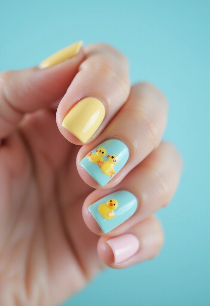 25 Fun Short Duck Acrylic Nail Ideas for Quirky Bold Statements - 17. Duckling Family