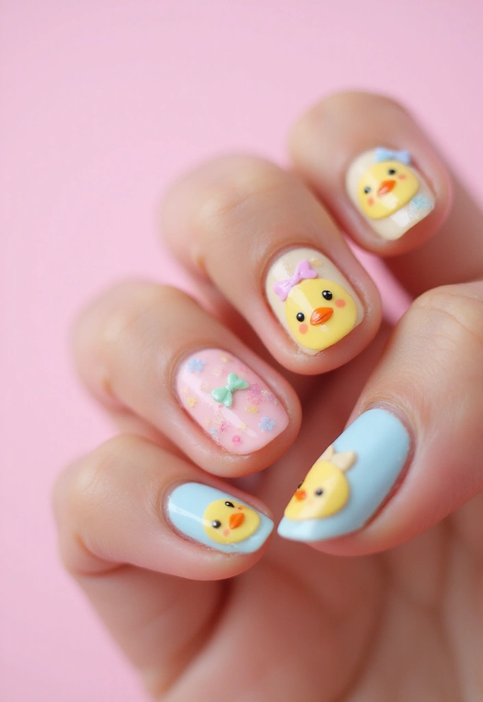25 Fun Short Duck Acrylic Nail Ideas for Quirky Bold Statements - 20. Duck with a Bow