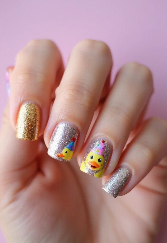 25 Fun Short Duck Acrylic Nail Ideas for Quirky Bold Statements - 8. Party Duck