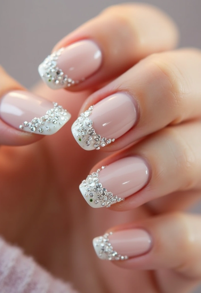 25 Glam Rhinestone Nail Design Ideas for Dazzling - 1. Classic French Tips with a Twist