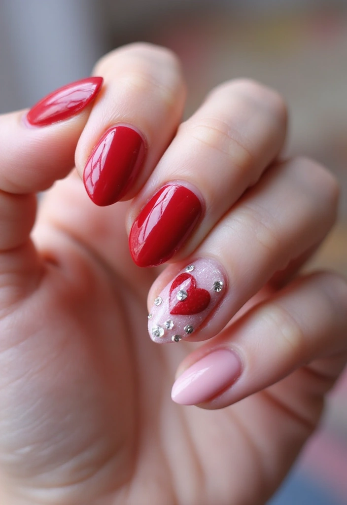 25 Glam Rhinestone Nail Design Ideas for Dazzling - 10. Heartfelt Romance