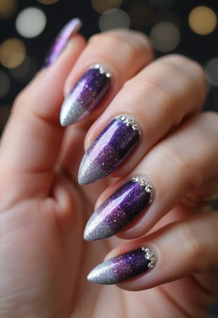 25 Glam Rhinestone Nail Design Ideas for Dazzling - 11. Glittering Gradient