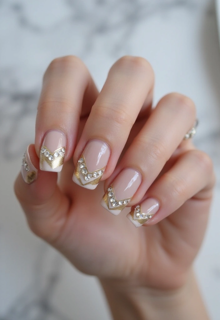 25 Glam Rhinestone Nail Design Ideas for Dazzling - 15. Chic Chevron Patterns