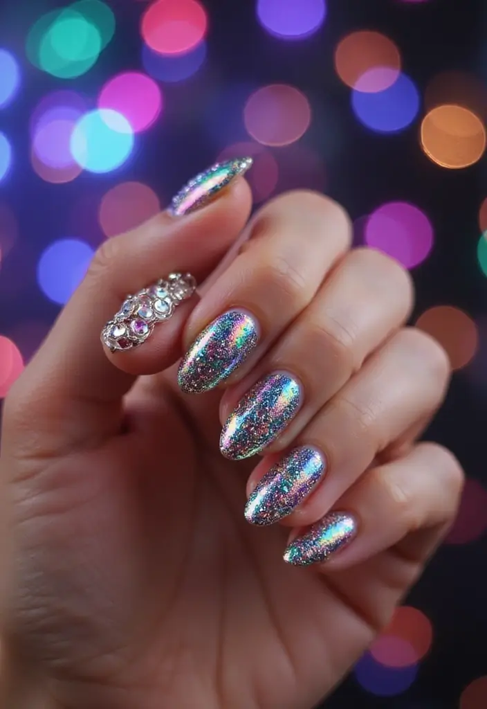 25 Glam Rhinestone Nail Design Ideas for Dazzling - 21. Dazzling Disco Ball