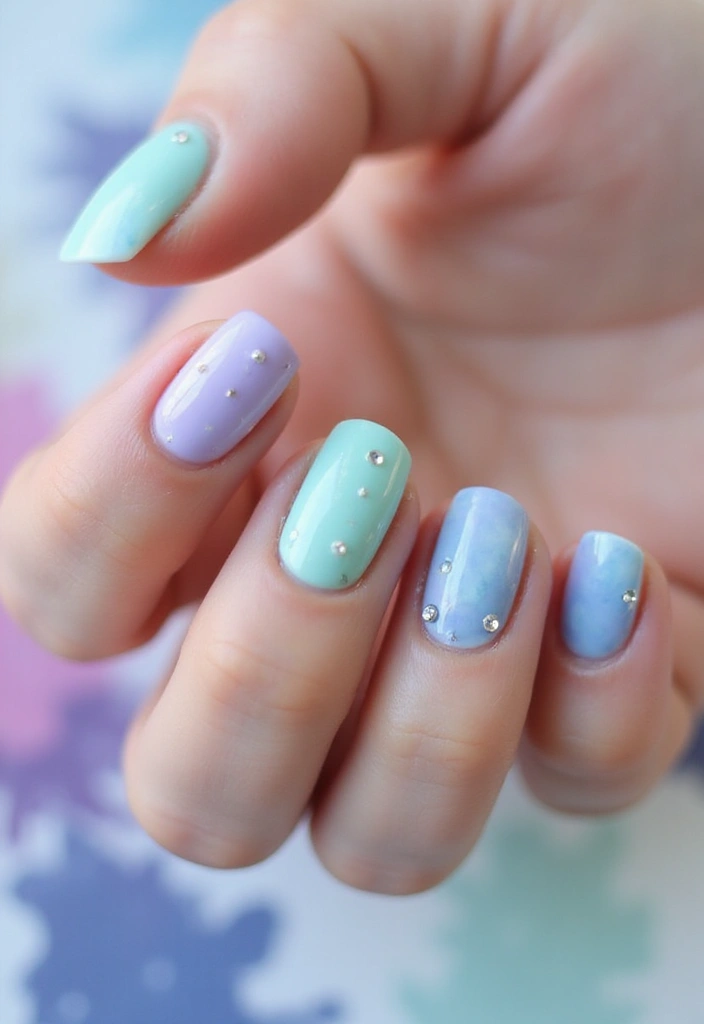 25 Glam Rhinestone Nail Design Ideas for Dazzling - 23. Artistic Watercolor