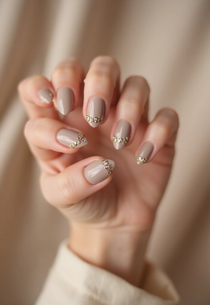25 Glam Rhinestone Nail Design Ideas for Dazzling - 24. Subtle Tone-on-Tone