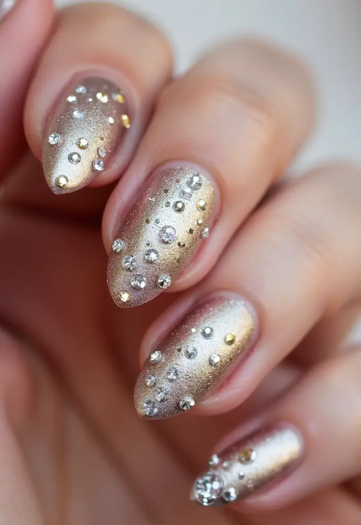 25 Glam Rhinestone Nail Design Ideas for Dazzling - 3. Metallic Accents