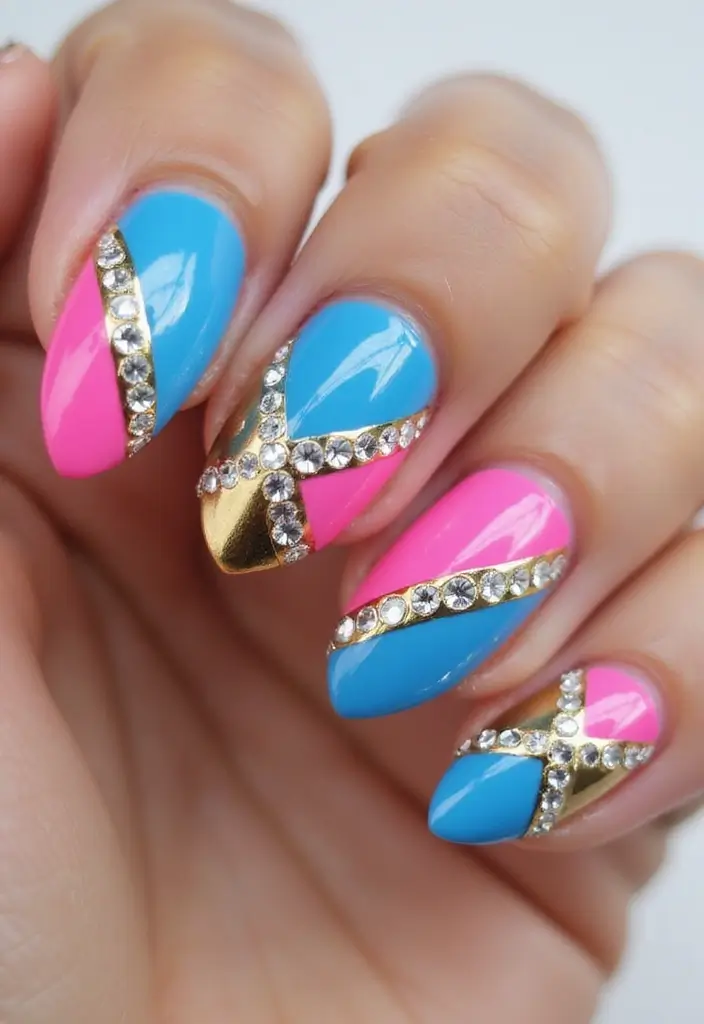 25 Glam Rhinestone Nail Design Ideas for Dazzling - 5. Geometric Glam