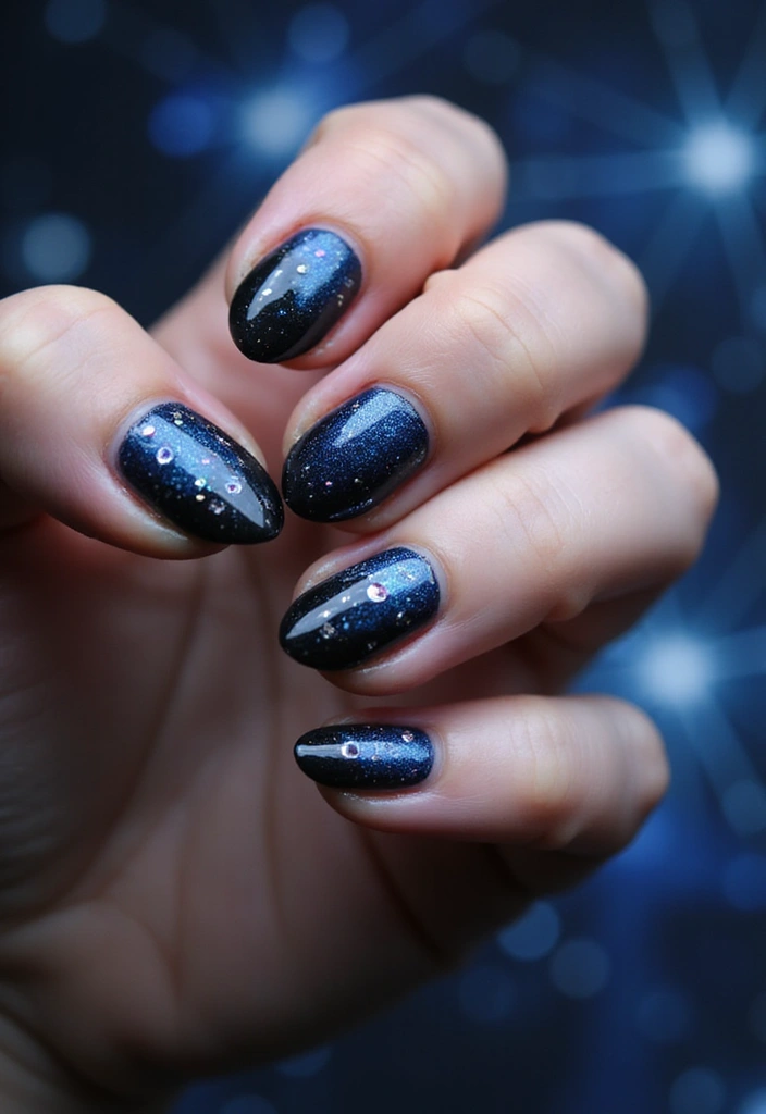 25 Glam Rhinestone Nail Design Ideas for Dazzling - 6. Twinkling Starry Night