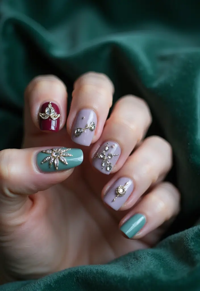 25 Glam Rhinestone Nail Design Ideas for Dazzling - 7. Vintage Glamour