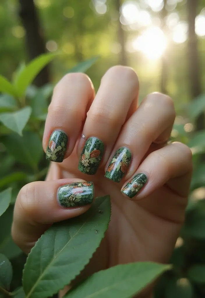 25 Medium Square Acrylic Nail Ideas for Solid Style - 13. Nature-Inspired